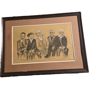 Vintage Men Charcoal Sketch Art Framed Signed Scott Bittankel 91